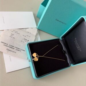 Tiffany & Co. Gold Double Heart Tag Necklace
